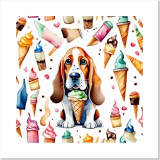 Cute basset hound dog ice cream pattern gift ideas Posters and Art